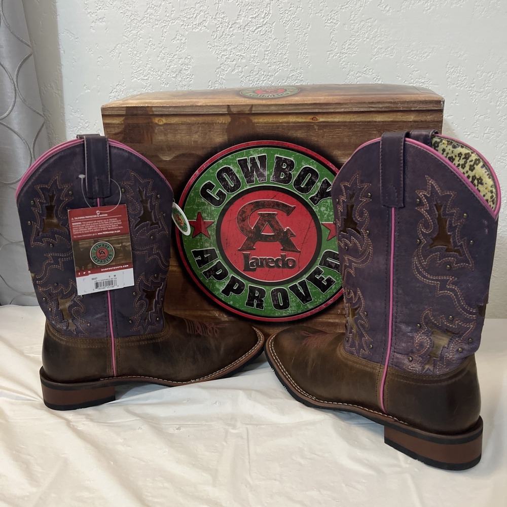 Laredo Cowboy Approved 5657 Lola Womens NEW Western Boots Size 9M Brown Purple
